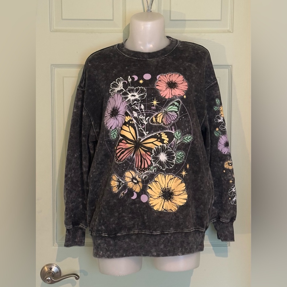 REBELLIOUS ONE Floral & Astrology Print Sweatshirt - Size Small
